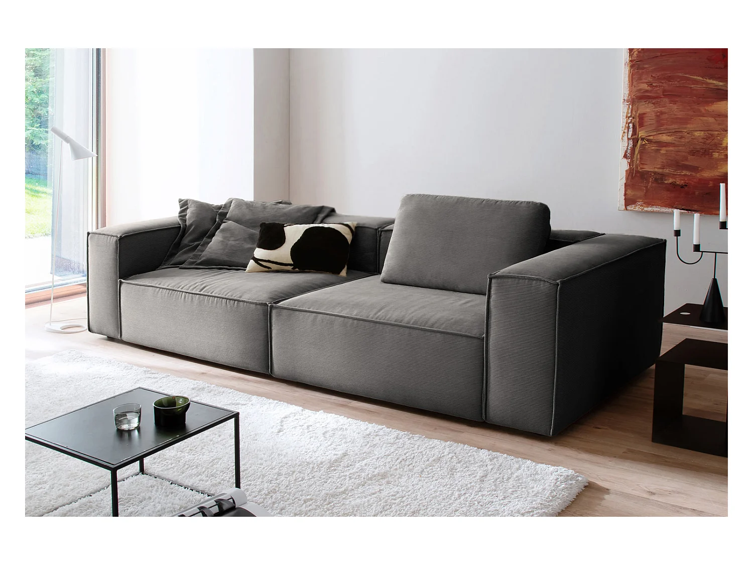 Canapé - anthracite Velours côtelé - CARMO