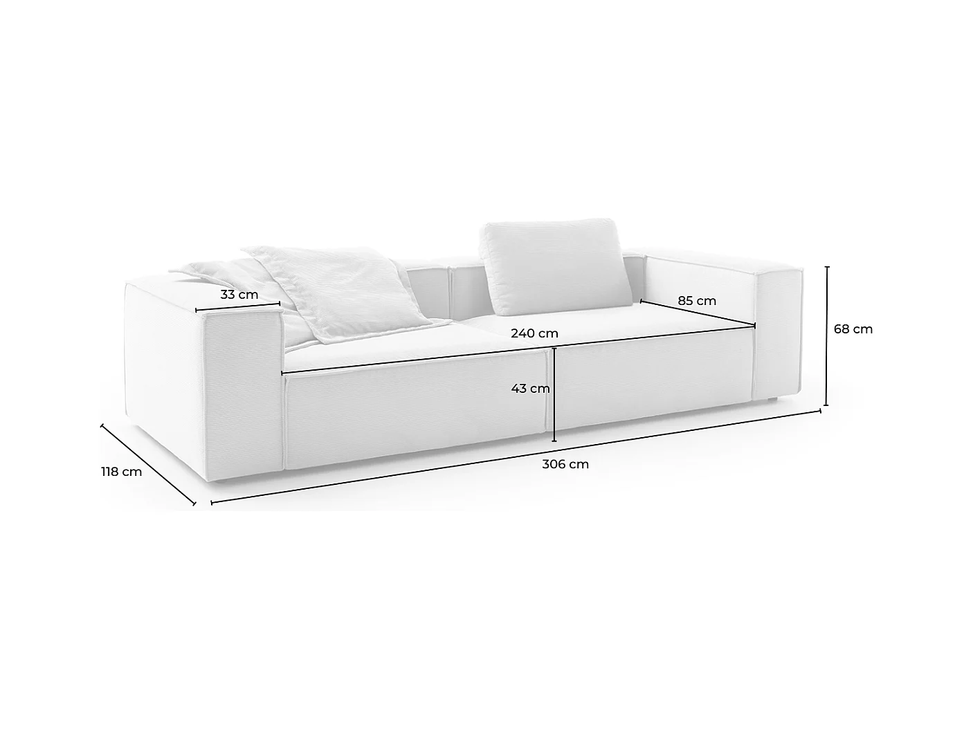 Canapé - anthracite Velours côtelé - CARMO