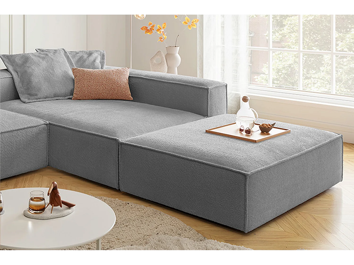 Sofá esquinero - Gris tejido plano - CARMO