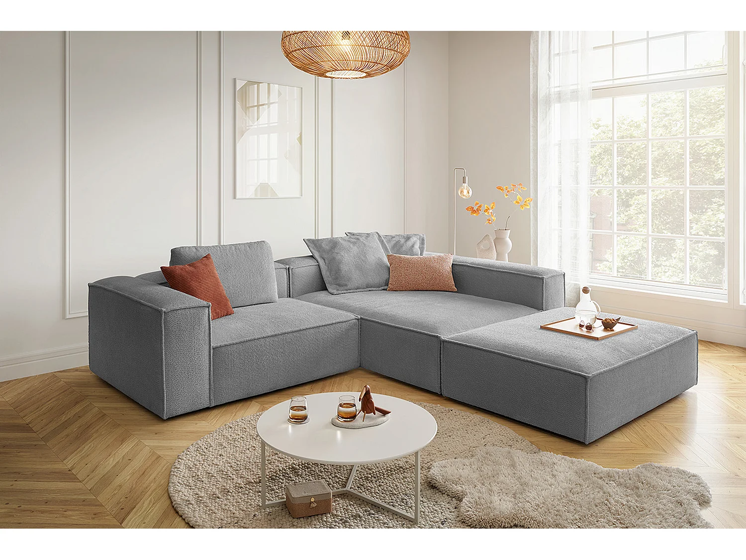 Ecksofa - Grau Flachgewebe - CARMO