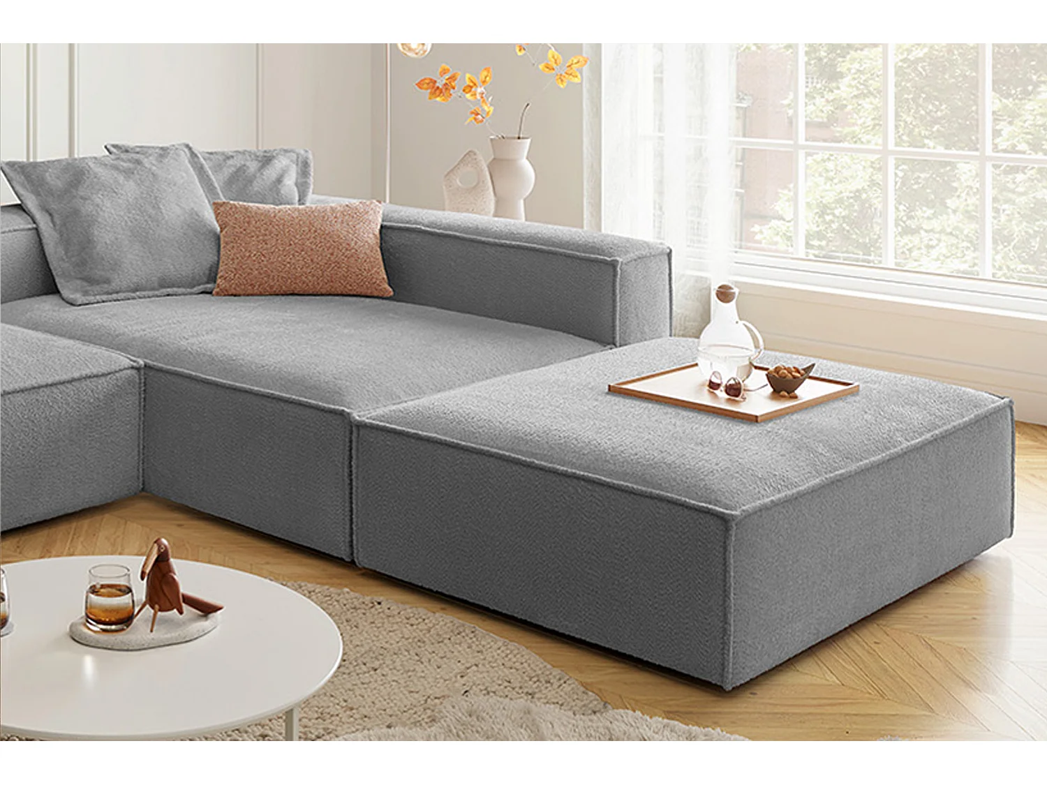Ecksofa - Grau Flachgewebe - CARMO