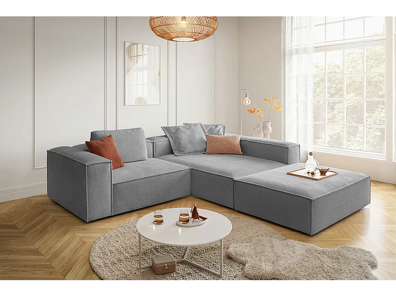 Sofá esquinero - Gris tejido plano - CARMO