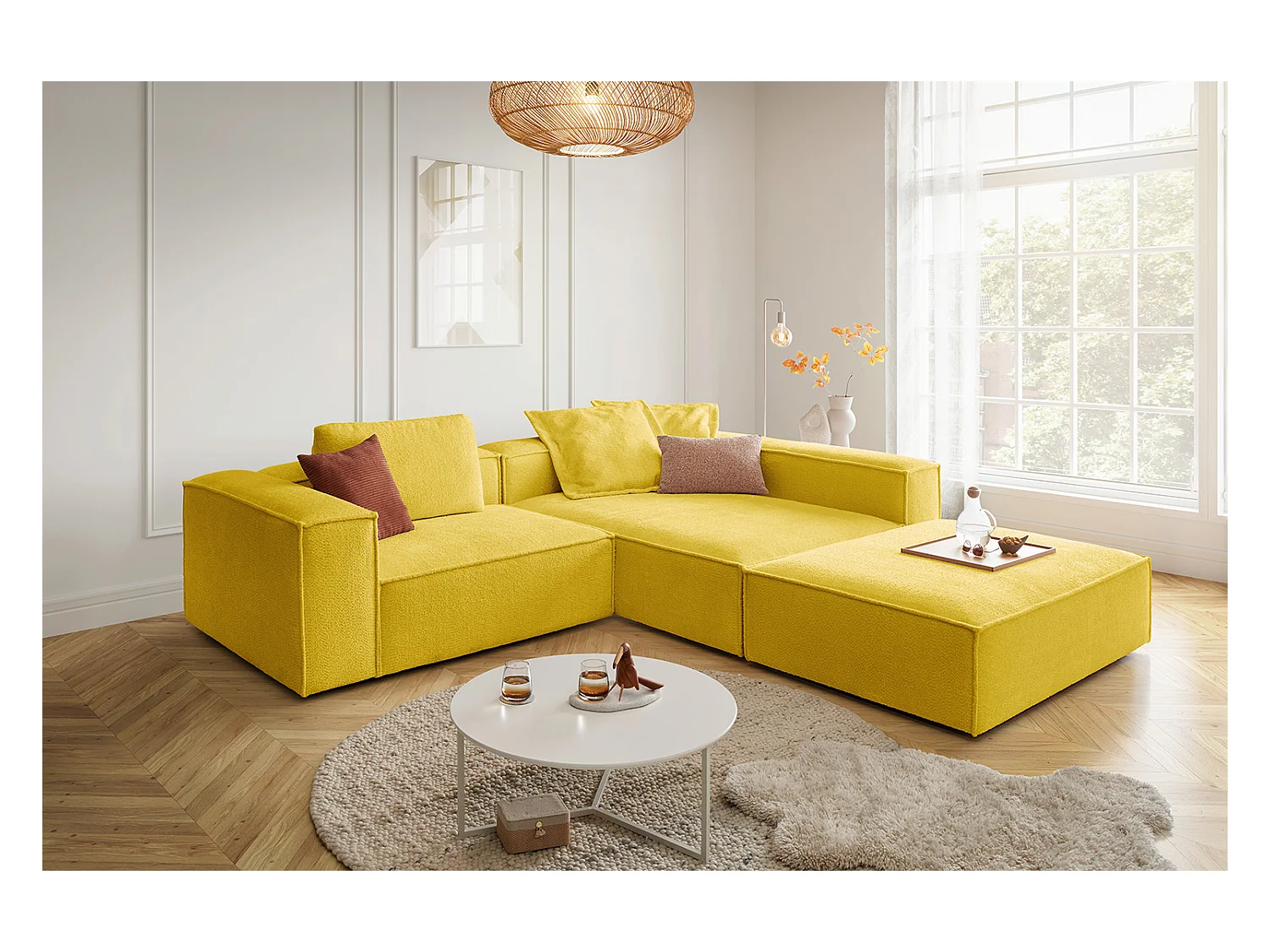 Canapé d'angle - jaune tissage plat - CARMO