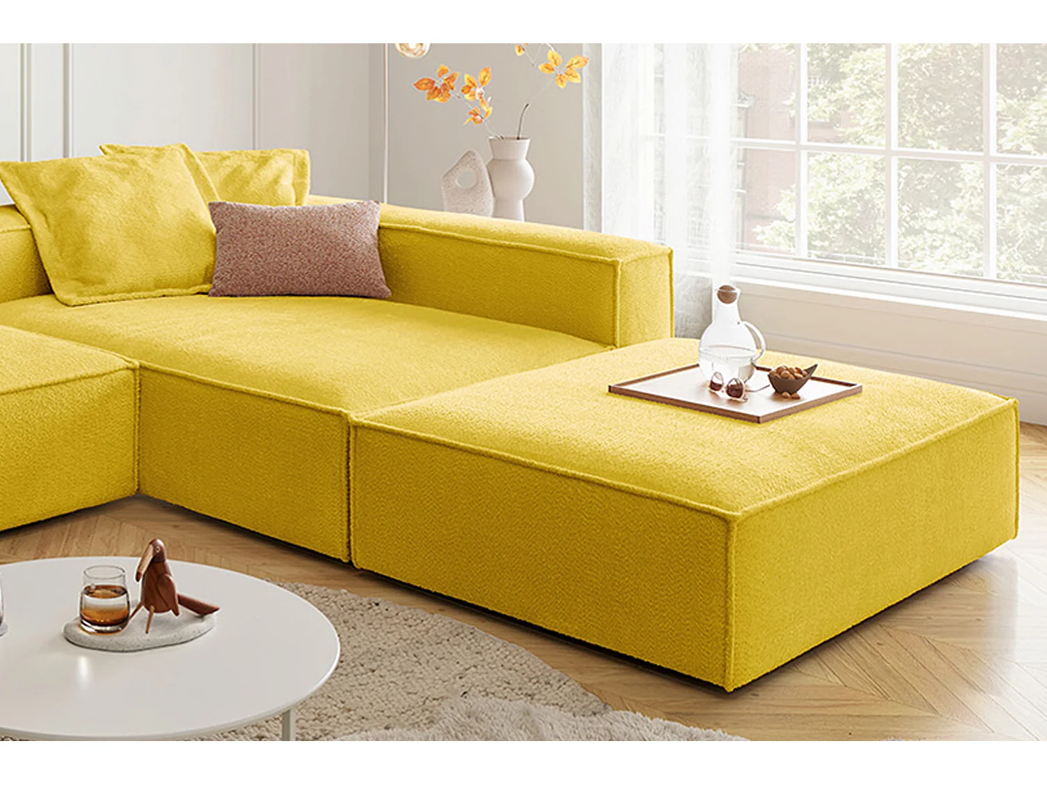 Canapé d'angle - jaune tissage plat - CARMO