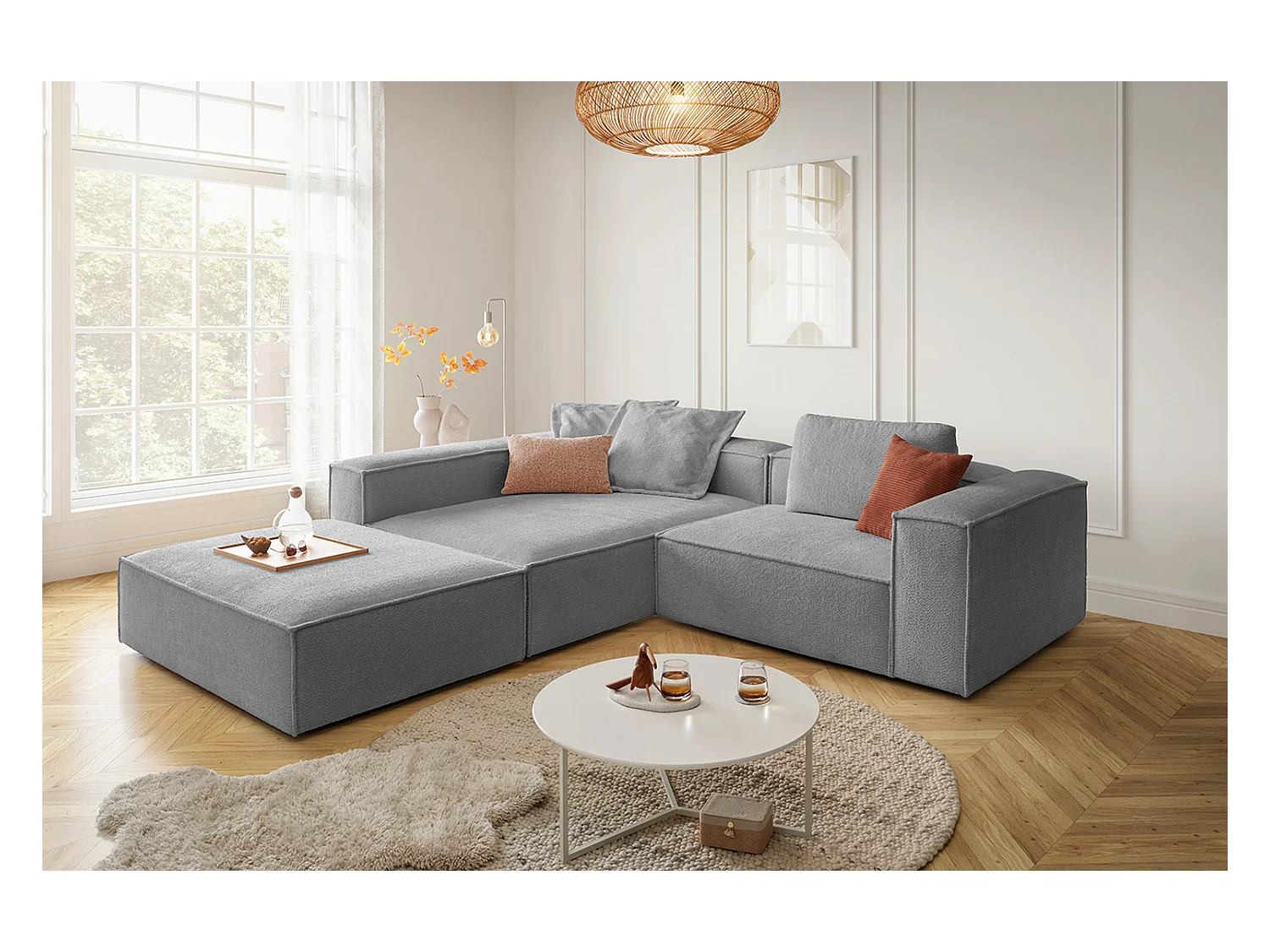 Canapé d'angle - Gris tissage plat - CARMO