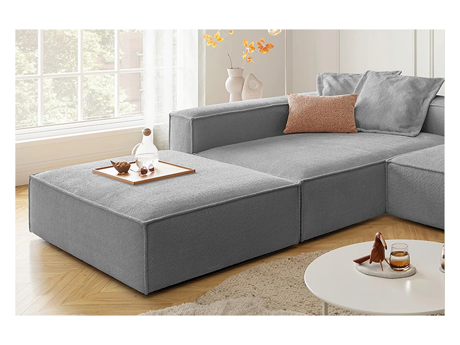 Canapé d'angle - Gris tissage plat - CARMO