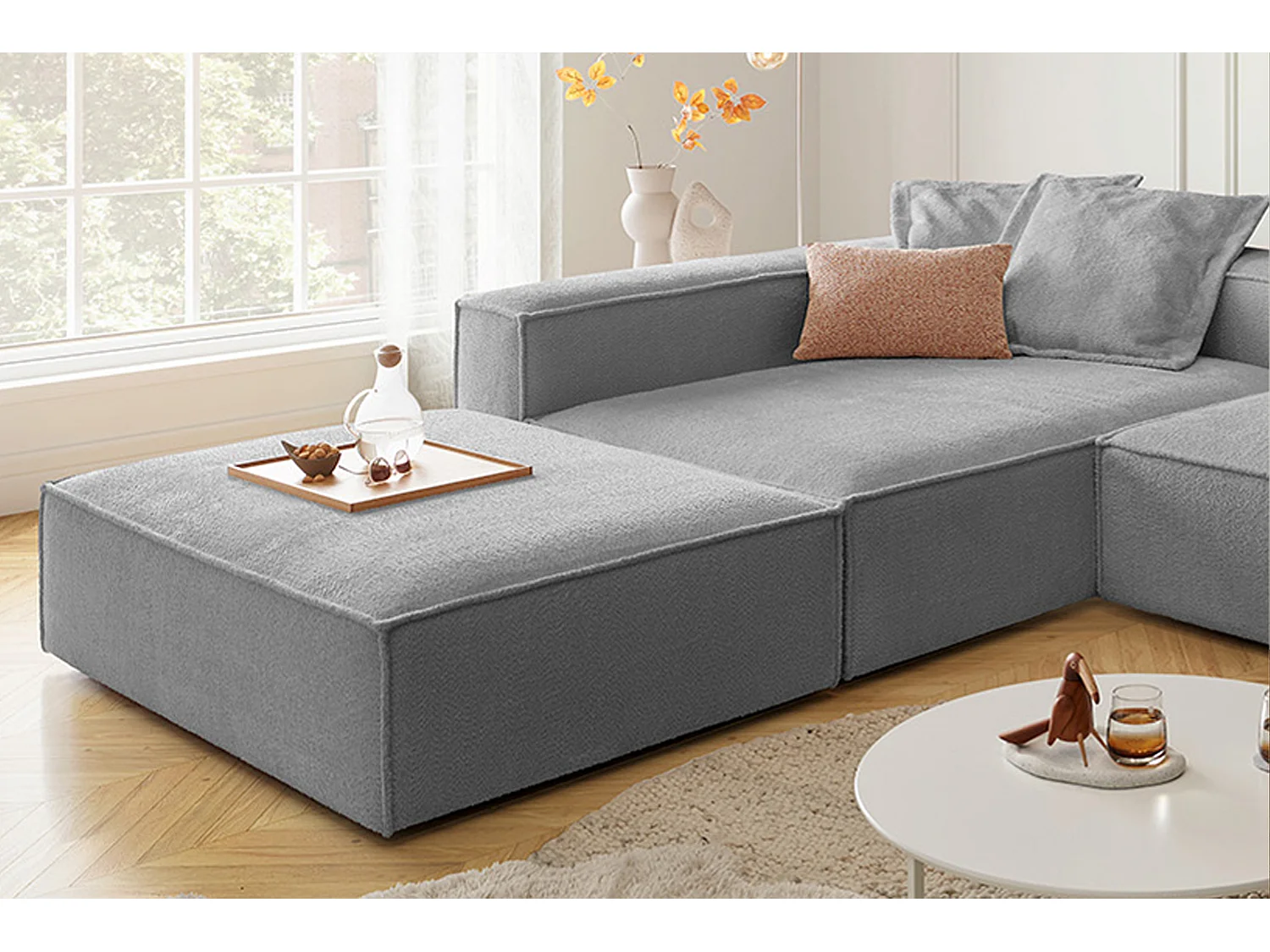 Canapé d'angle - Gris tissage plat - CARMO