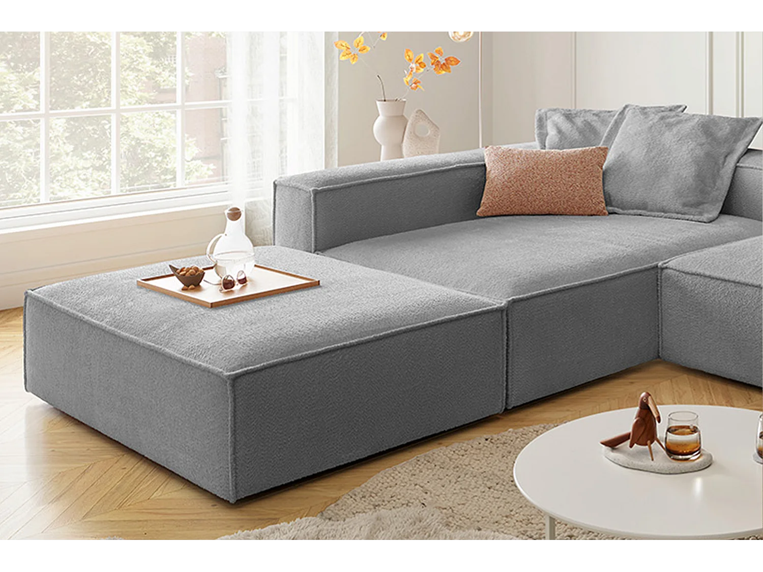 Ecksofa - Grau Flachgewebe - CARMO