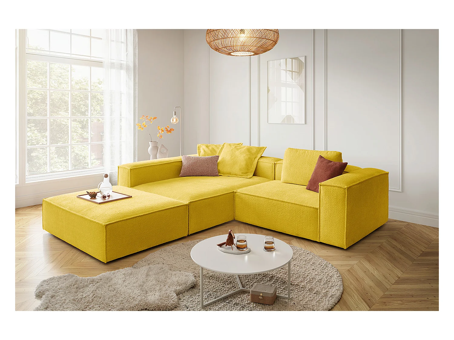 Canapé d'angle - jaune tissage plat - CARMO