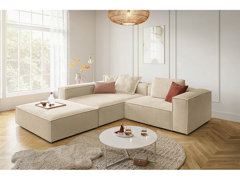 Canapé d'angle - beige tissage plat - CARMO