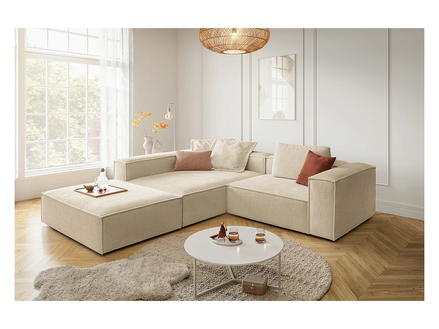 Canapé d'angle - beige tissage plat - CARMO