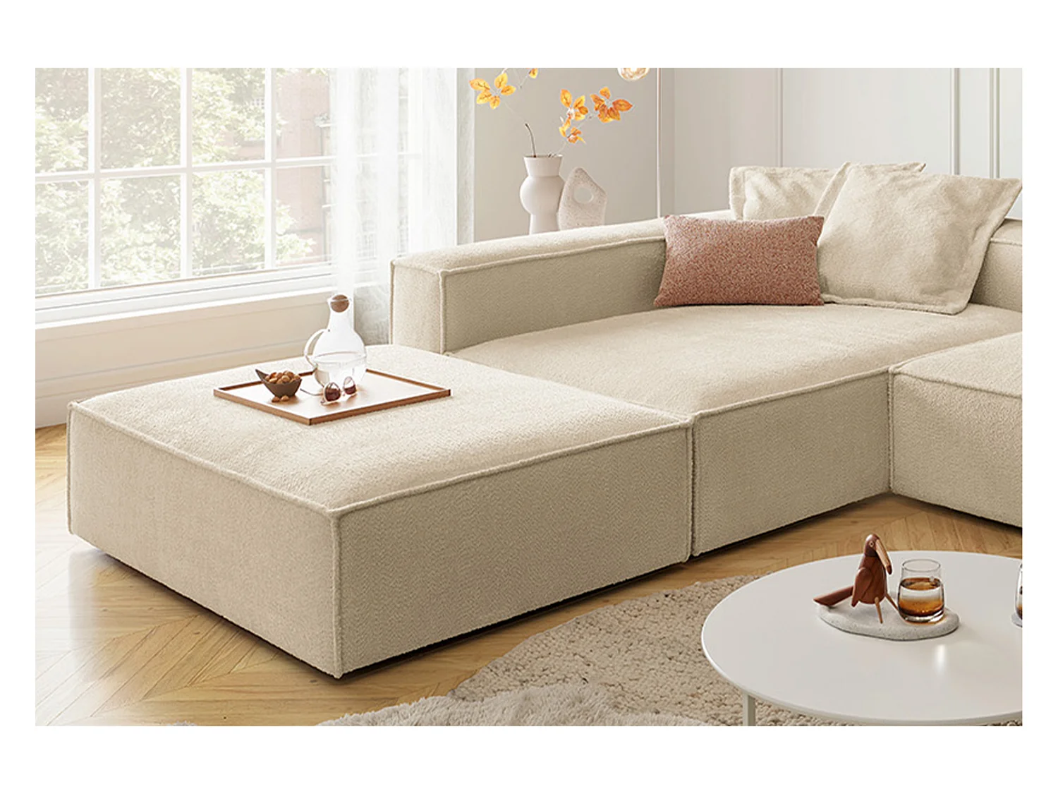 Canapé d'angle - beige tissage plat - CARMO