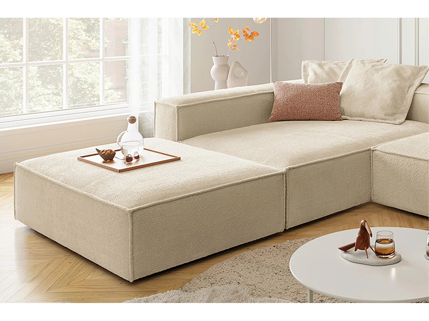 Ecksofa - Beige Flachgewebe - CARMO