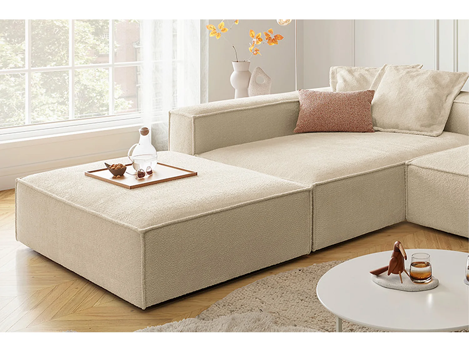 Ecksofa - Beige Flachgewebe - CARMO