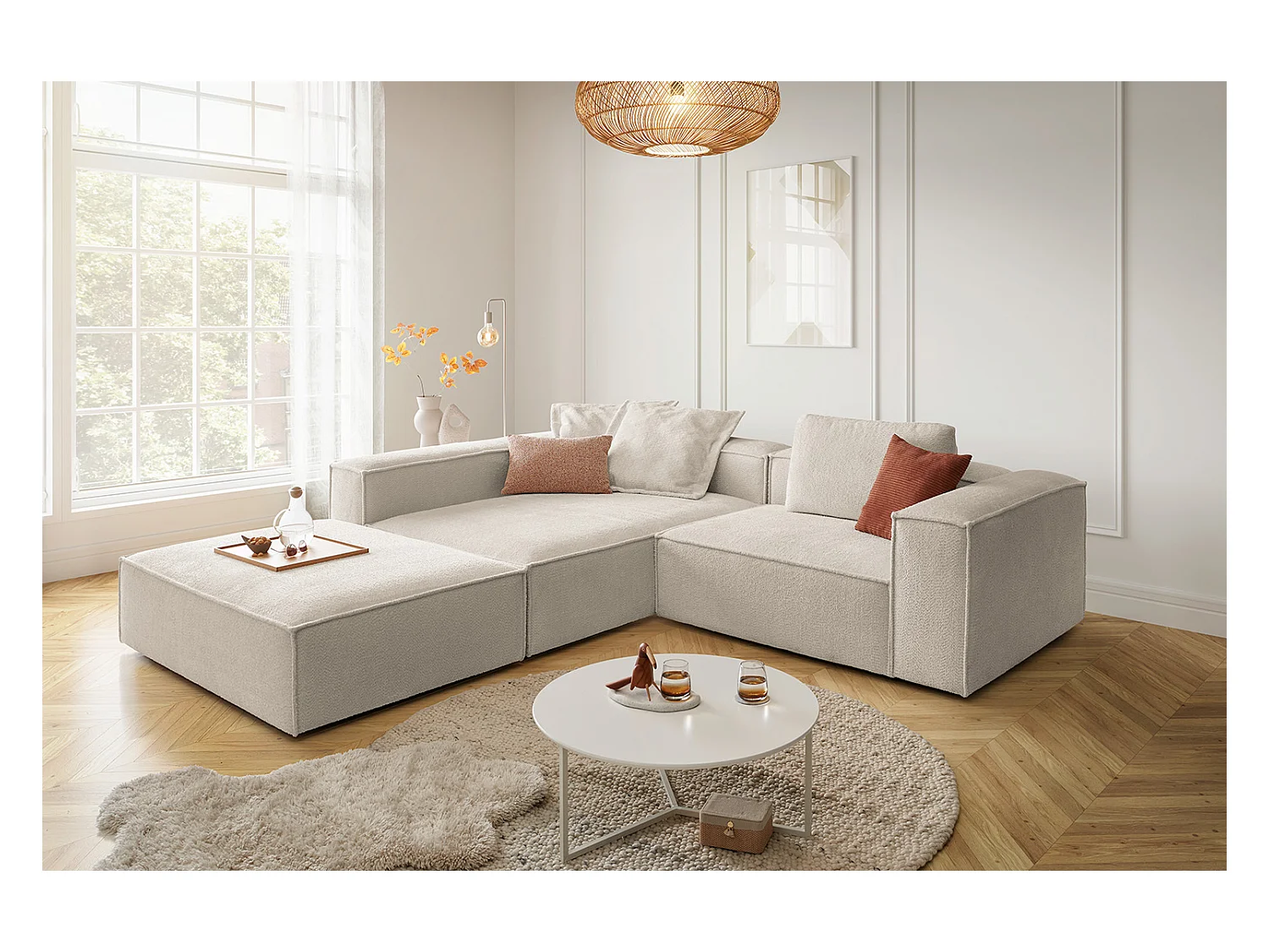 Ecksofa - Weiß Flachgewebe - CARMO