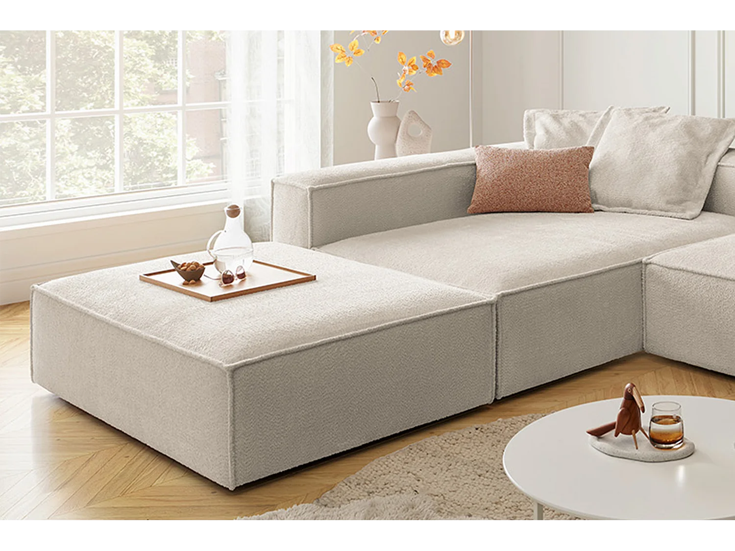 Ecksofa - Weiß Flachgewebe - CARMO