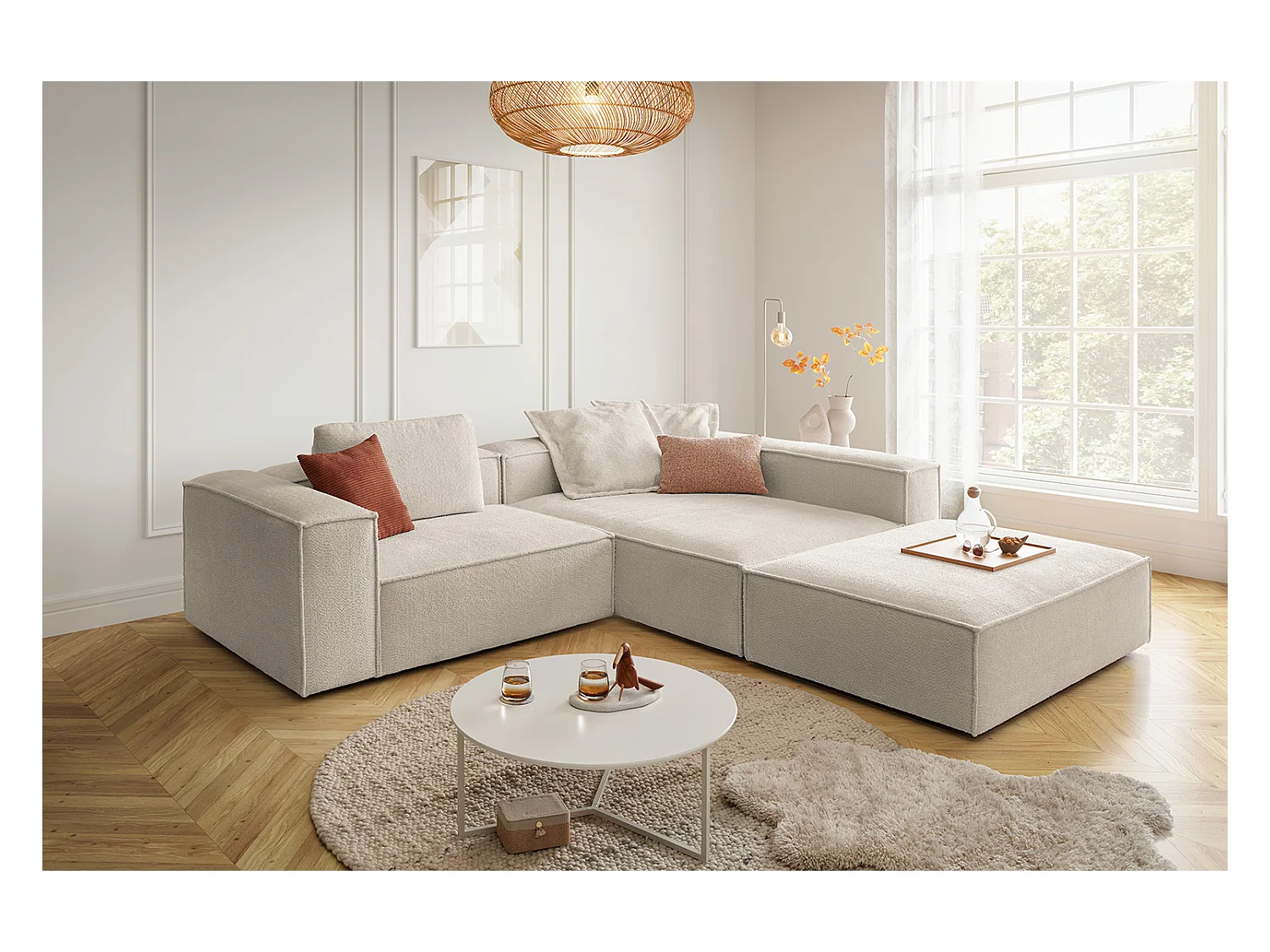 Ecksofa - Weiß Flachgewebe - CARMO