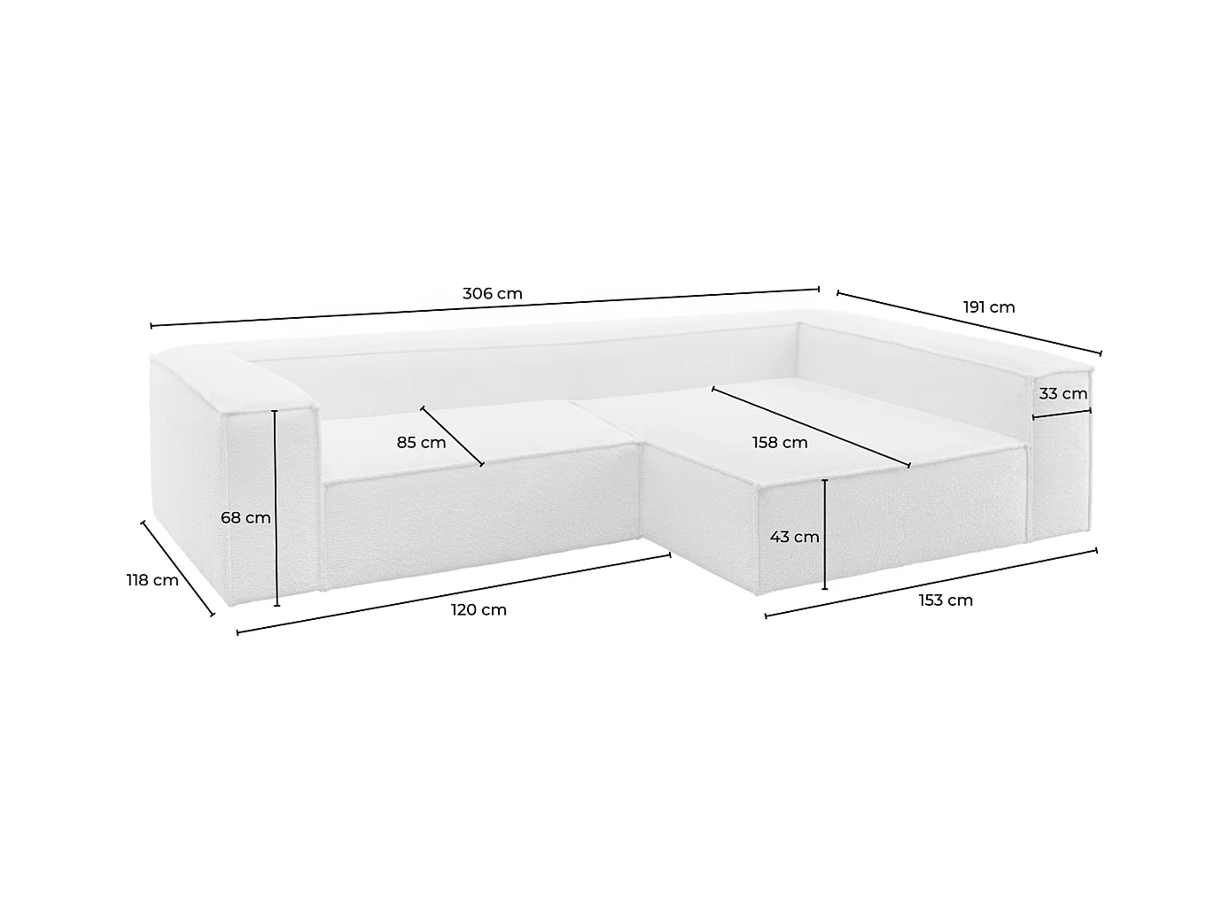 Ecksofa - Weiß Flachgewebe - CARMO