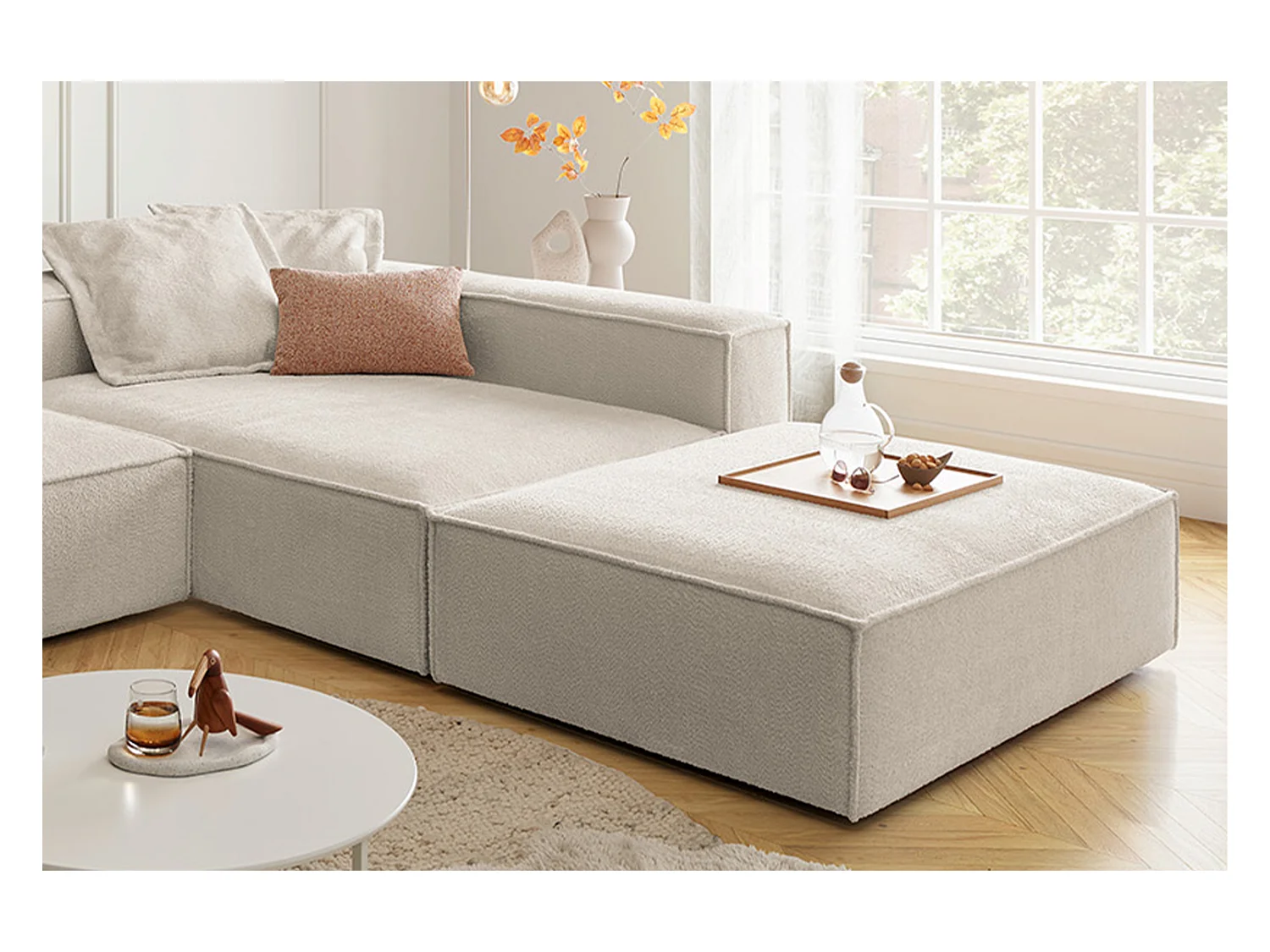 Ecksofa - Weiß Flachgewebe - CARMO