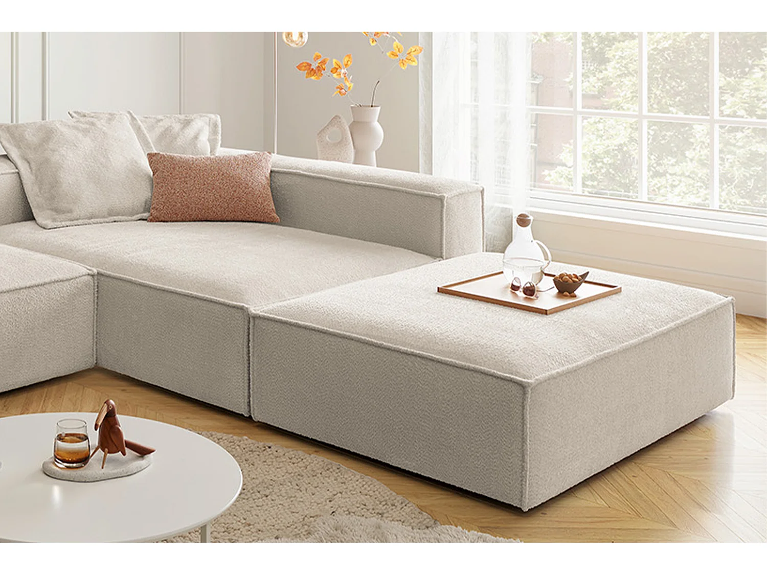 Canapé d'angle - blanc tissage plat - CARMO