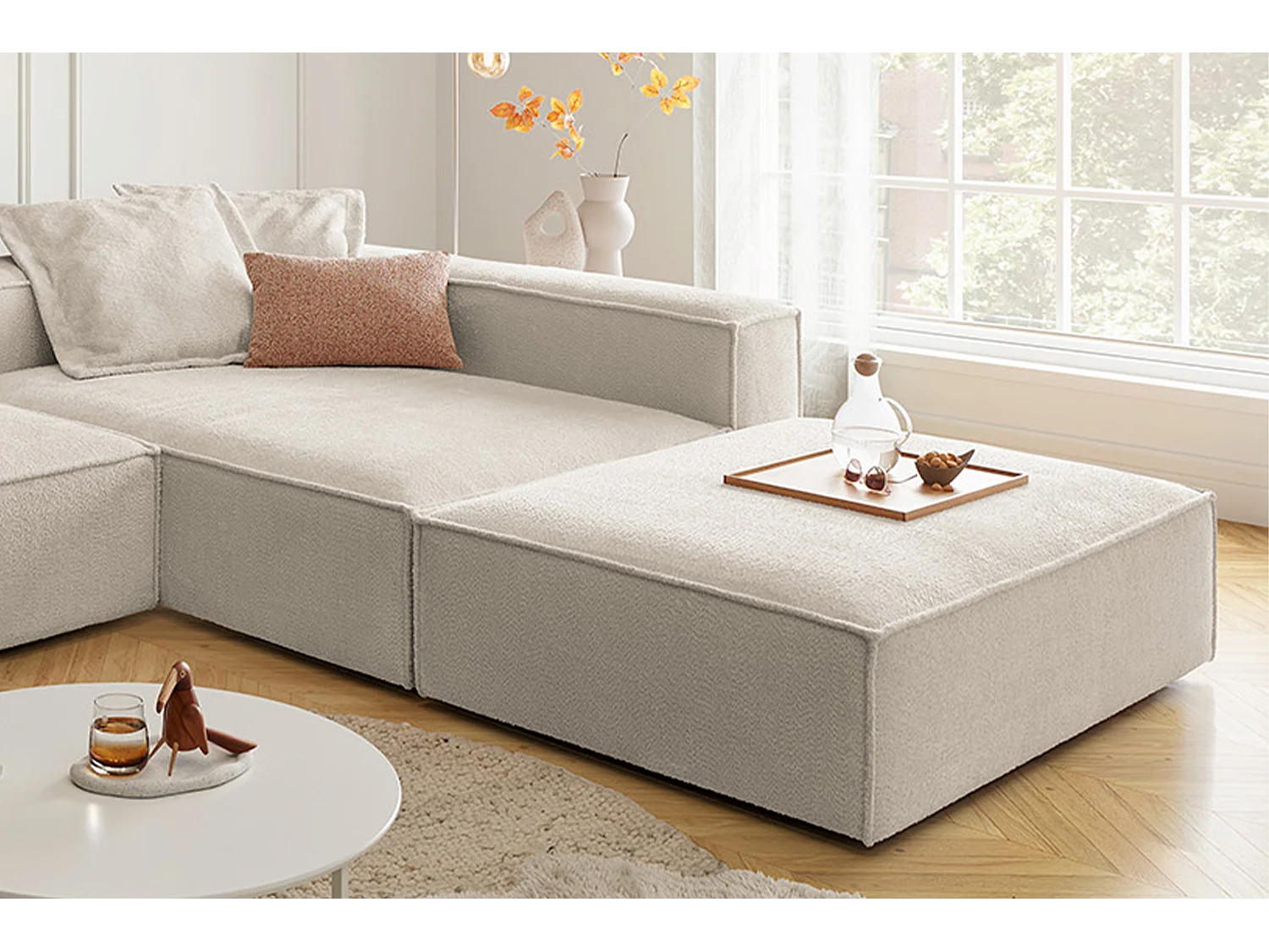 Ecksofa - Weiß Flachgewebe - CARMO