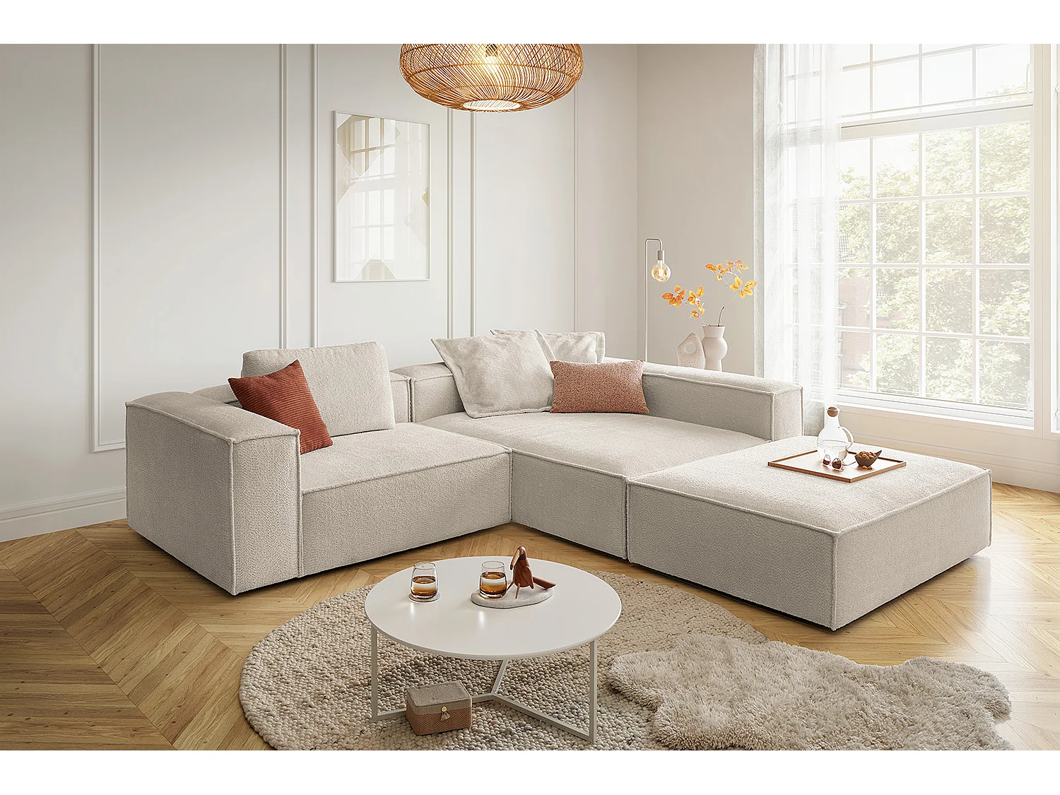 Ecksofa - Weiß Flachgewebe - CARMO