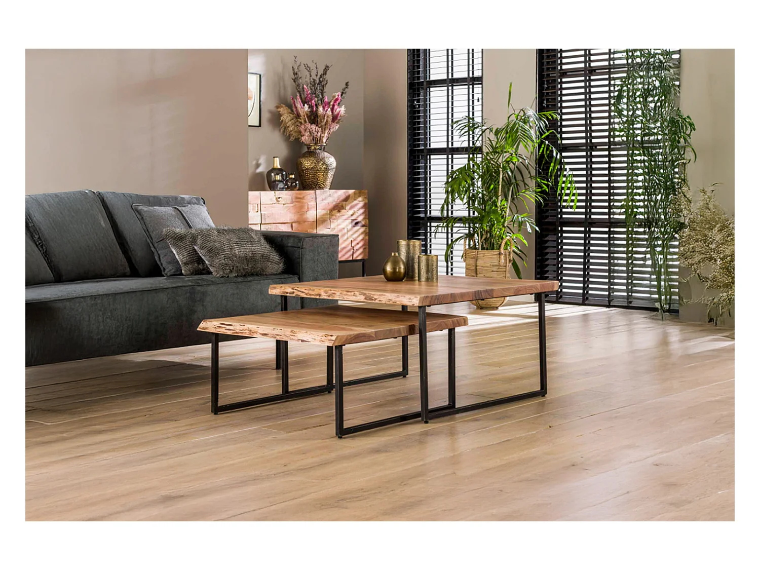 Stel in - Bruin Hout - 80 x 80 cm - AMARLA