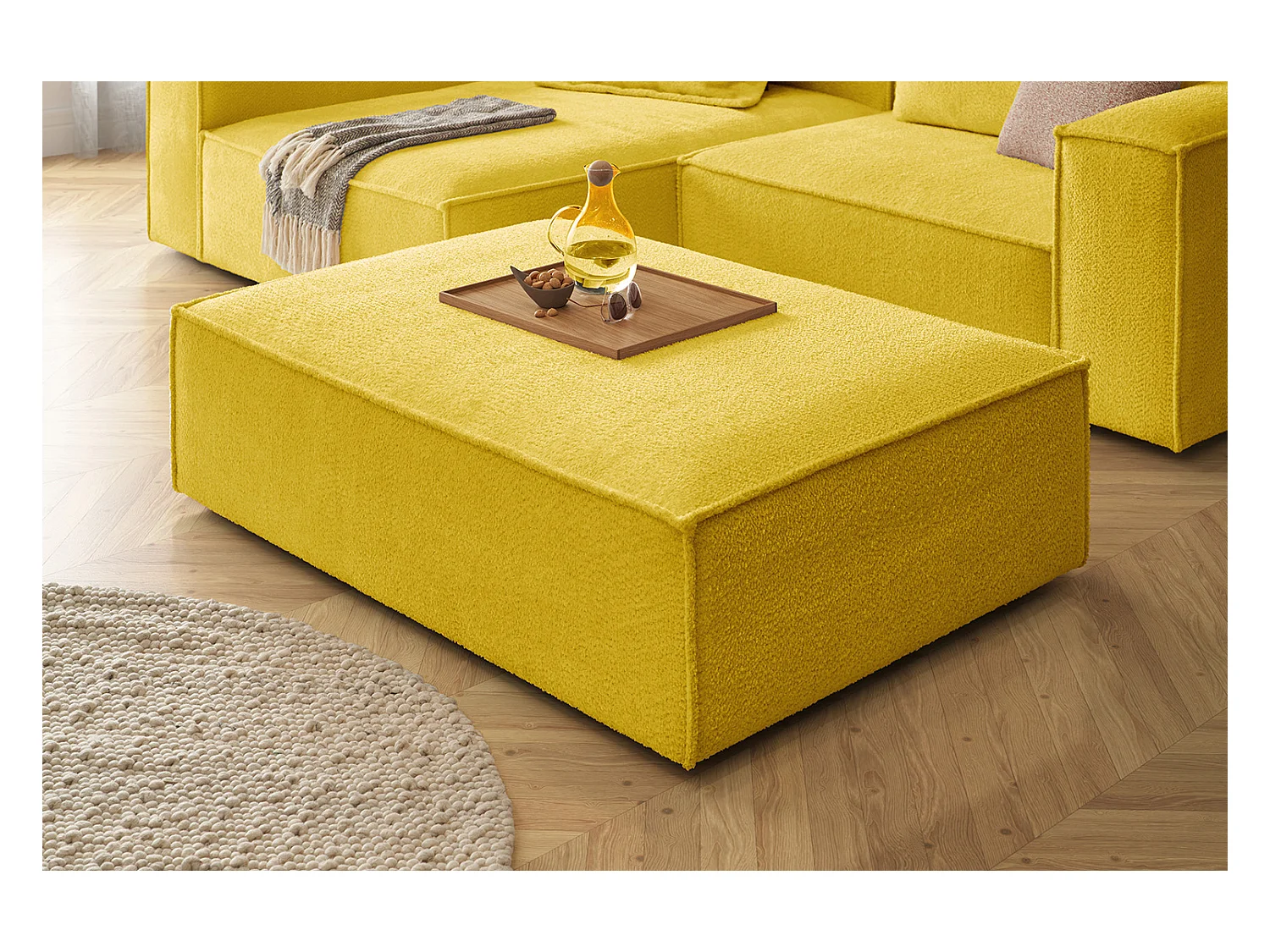 Pouf rembourré - jaune tissage plat - CARMO