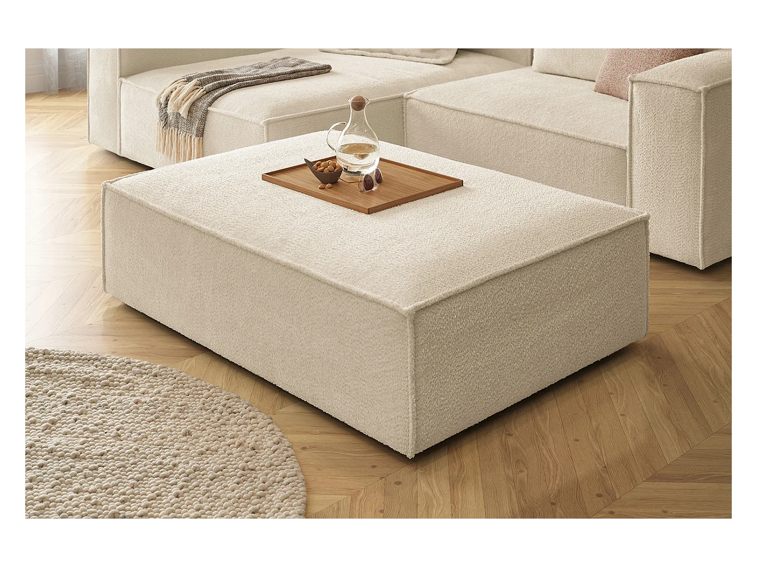 Pouf rembourré - beige tissage plat - CARMO