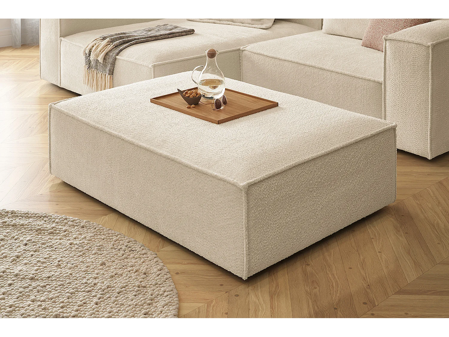 Polsterhocker - Beige Flachgewebe - CARMO