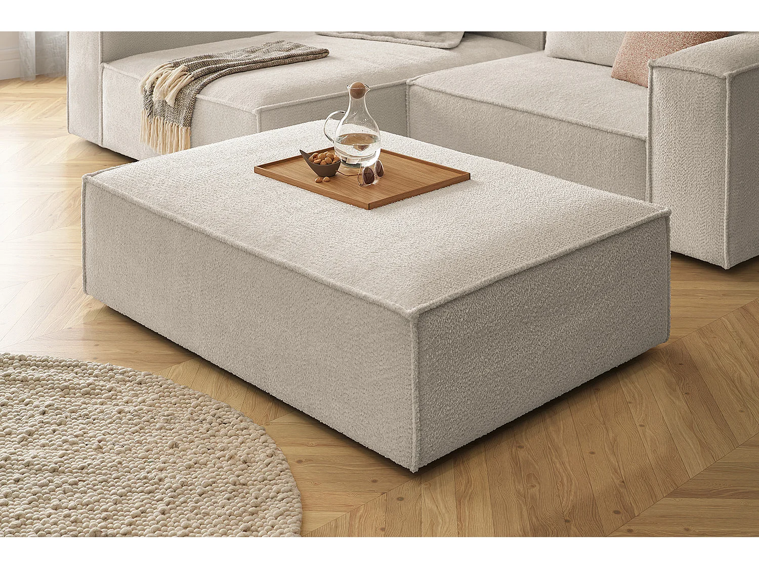 Polsterhocker - Weiß Flachgewebe - CARMO