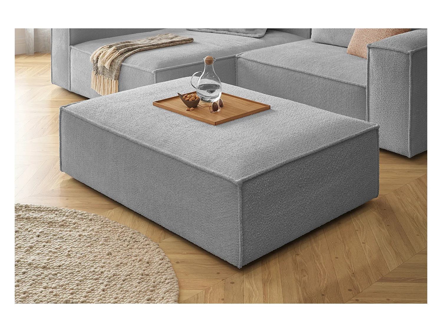 Pouf rembourré - Gris tissage plat - CARMO