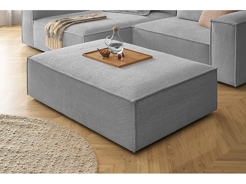 Pouf rembourré - Gris tissage plat - CARMO