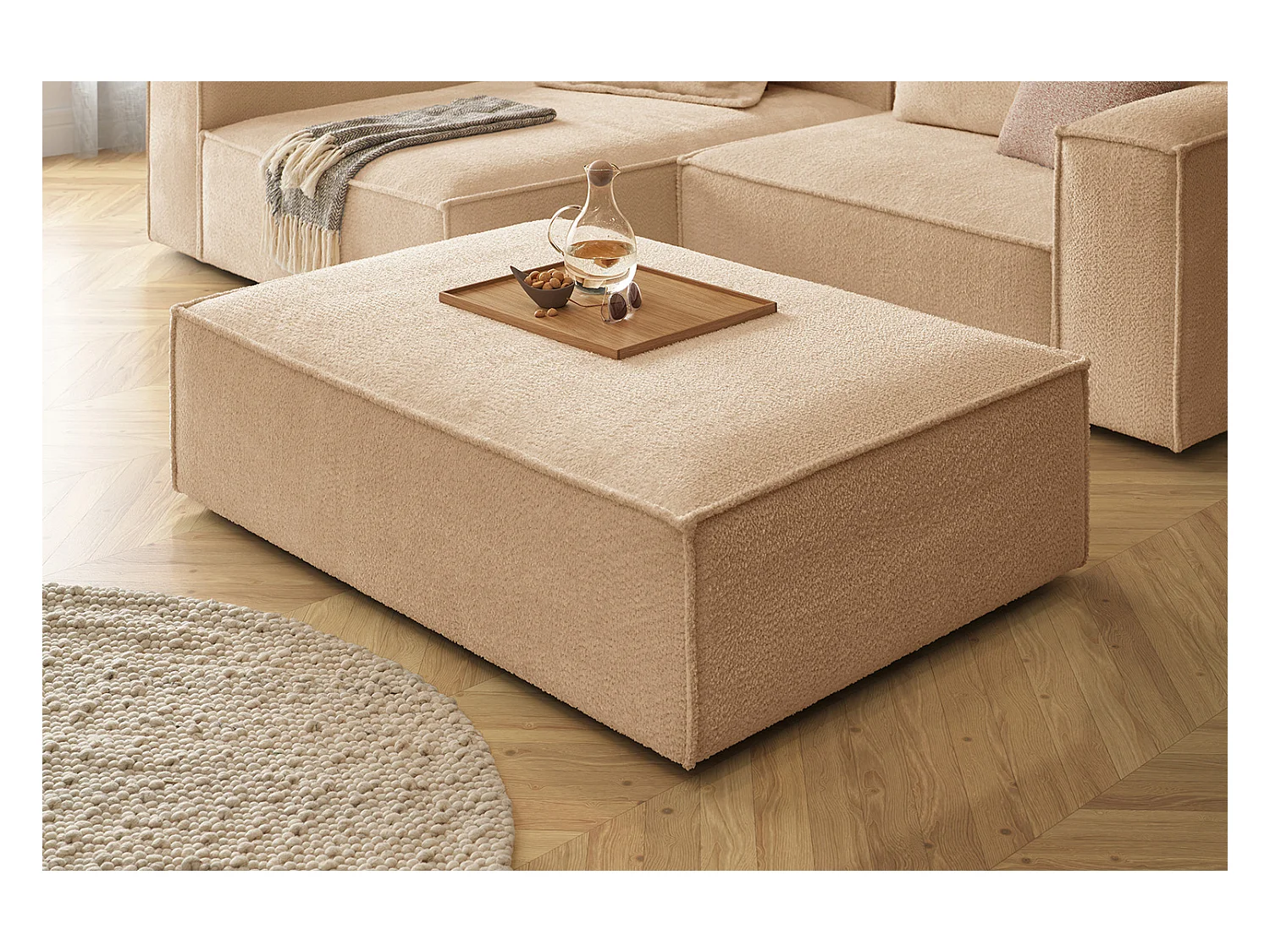 Pouf rembourré - marron tissage plat - CARMO