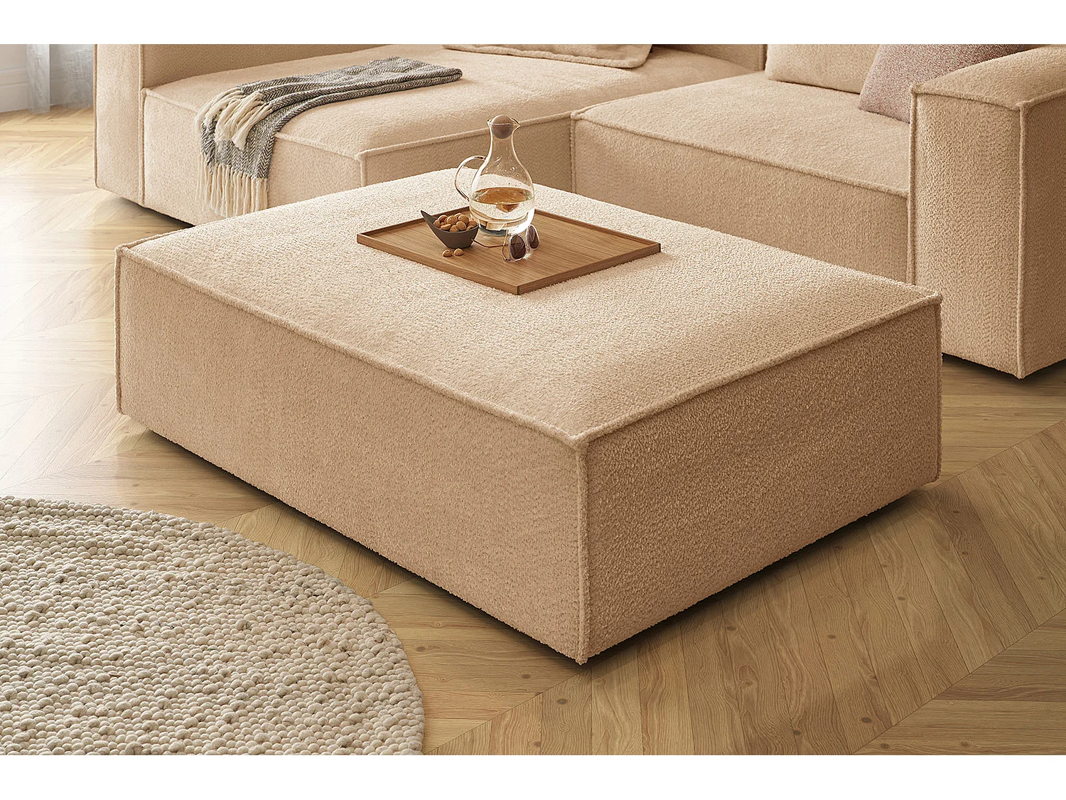 Polsterhocker - Braun Flachgewebe - CARMO