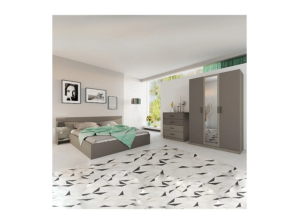 Camera da letto completa 160x200cm colore Beige scuro e lino CDLI40