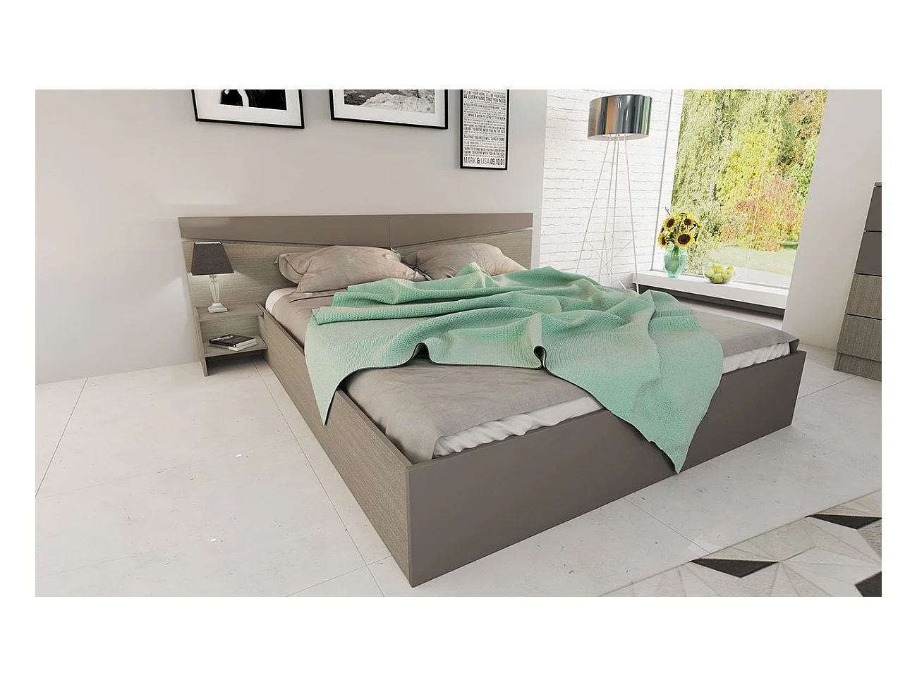 Camera da letto completa 160x200cm colore Beige scuro e lino CDLI40