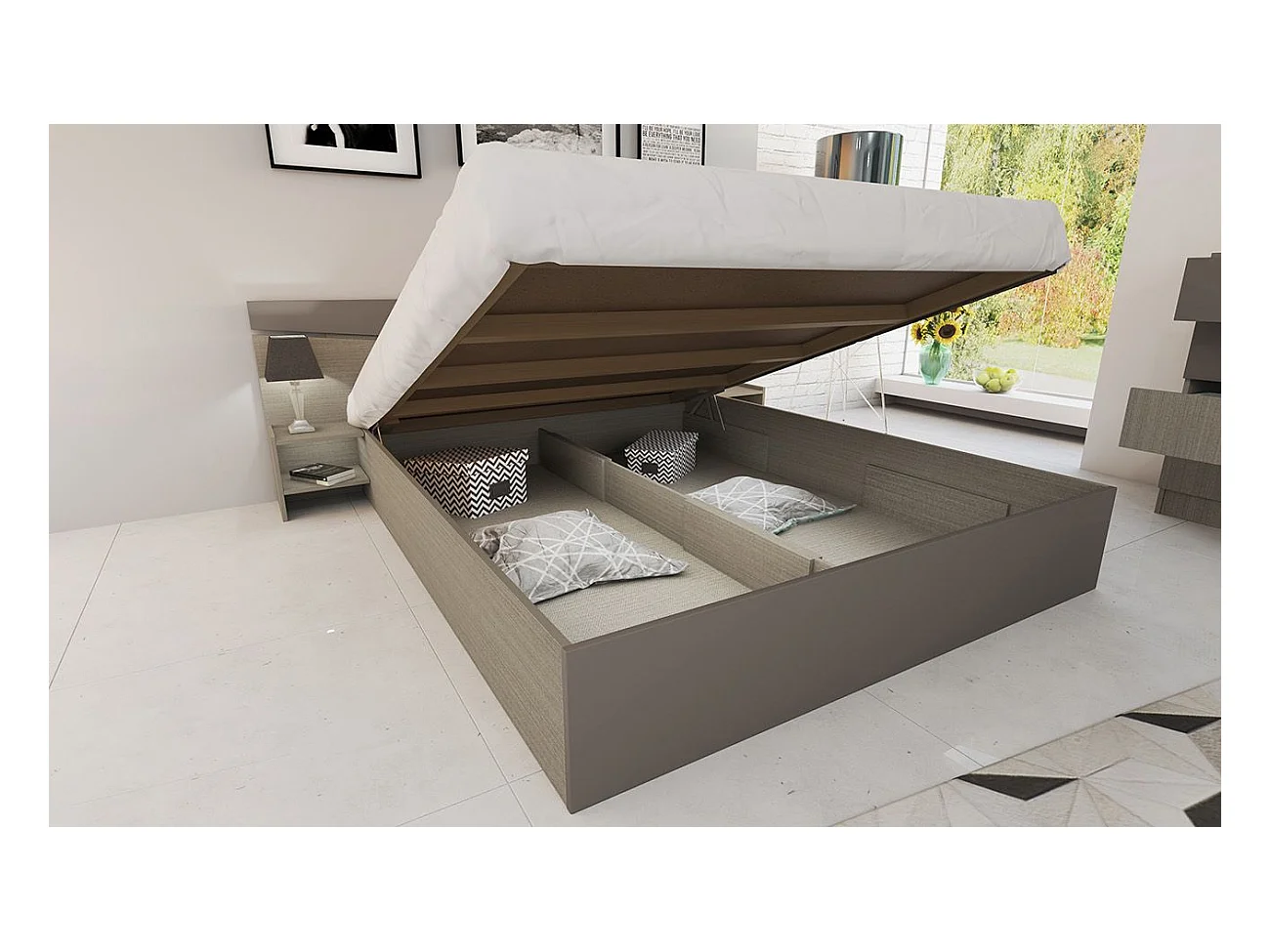 Camera da letto completa 160x200cm colore Beige scuro e lino CDLI40