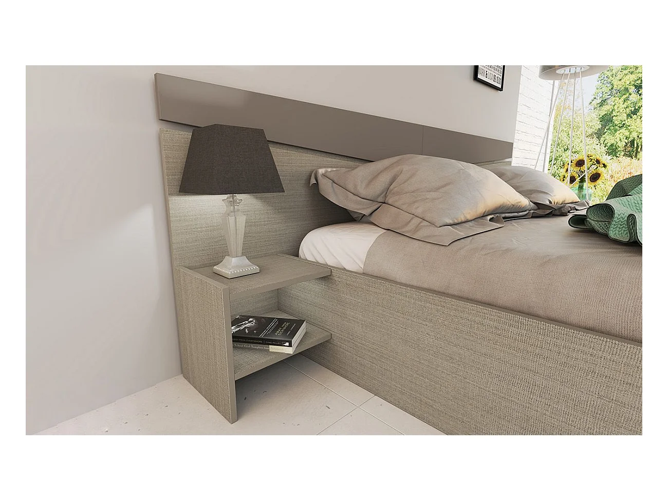 Camera da letto completa 160x200cm colore Beige scuro e lino CDLI40