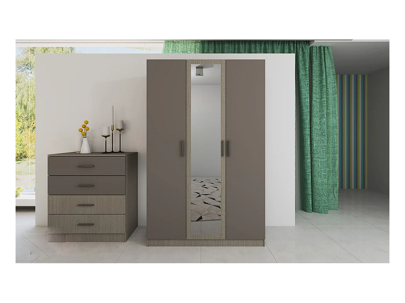 Camera da letto completa 160x200cm colore Beige scuro e lino CDLI40