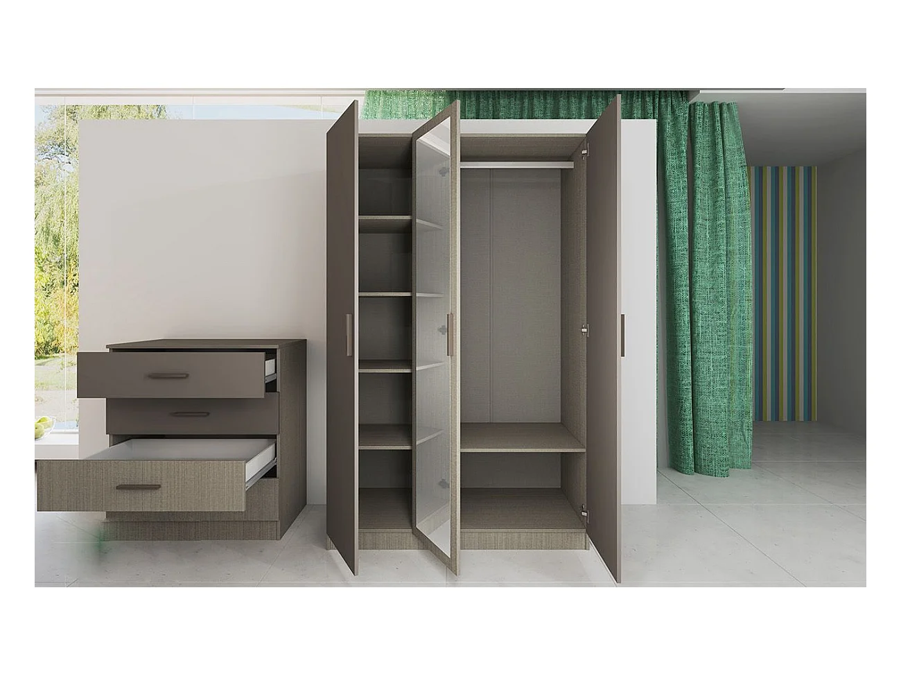 Camera da letto completa 160x200cm colore Beige scuro e lino CDLI40