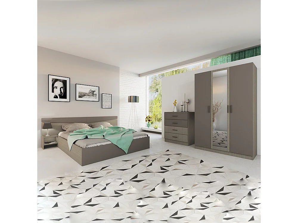 Camera da letto completa 160x200cm colore Beige scuro e lino CDLI40