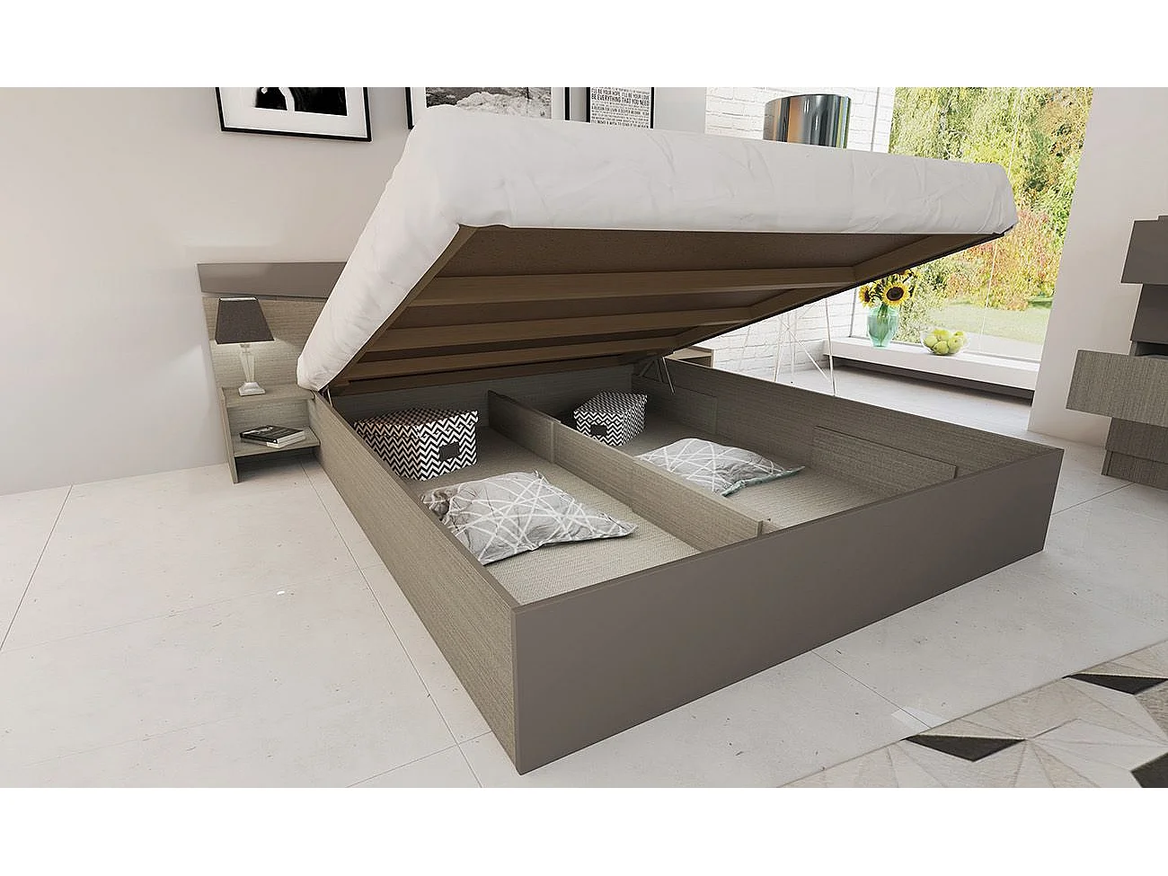 Camera da letto completa 160x200cm colore Beige scuro e lino CDLI40