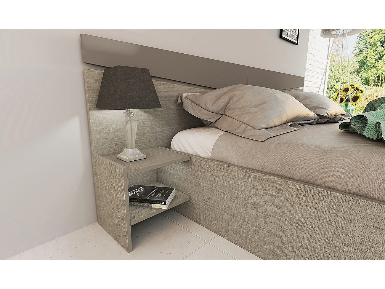 Camera da letto completa 160x200cm colore Beige scuro e lino CDLI40