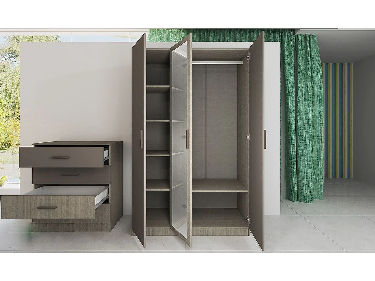 Camera da letto completa 160x200cm colore Beige scuro e lino CDLI40