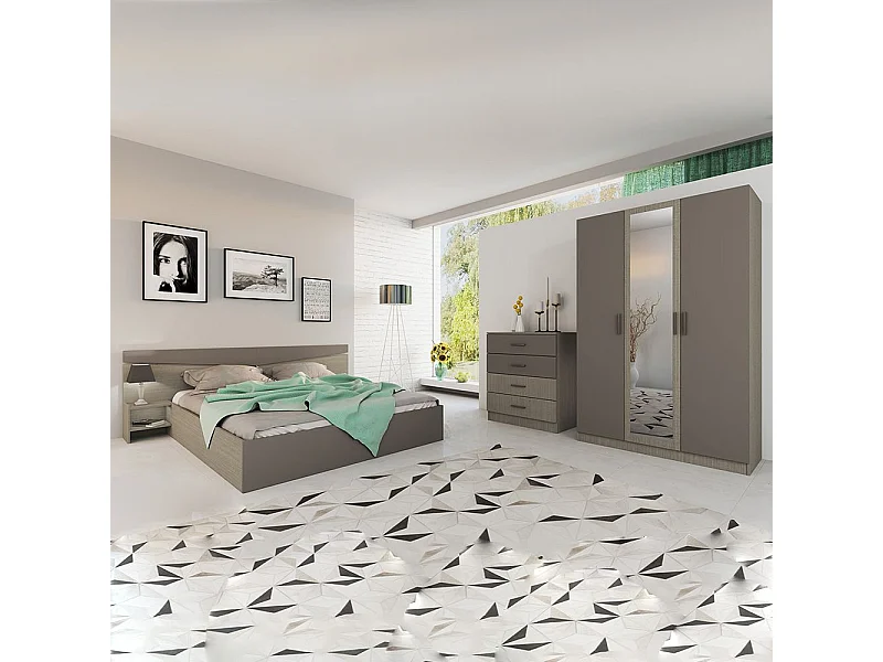 Camera da letto completa 160x200cm colore Beige scuro e lino CDLI40