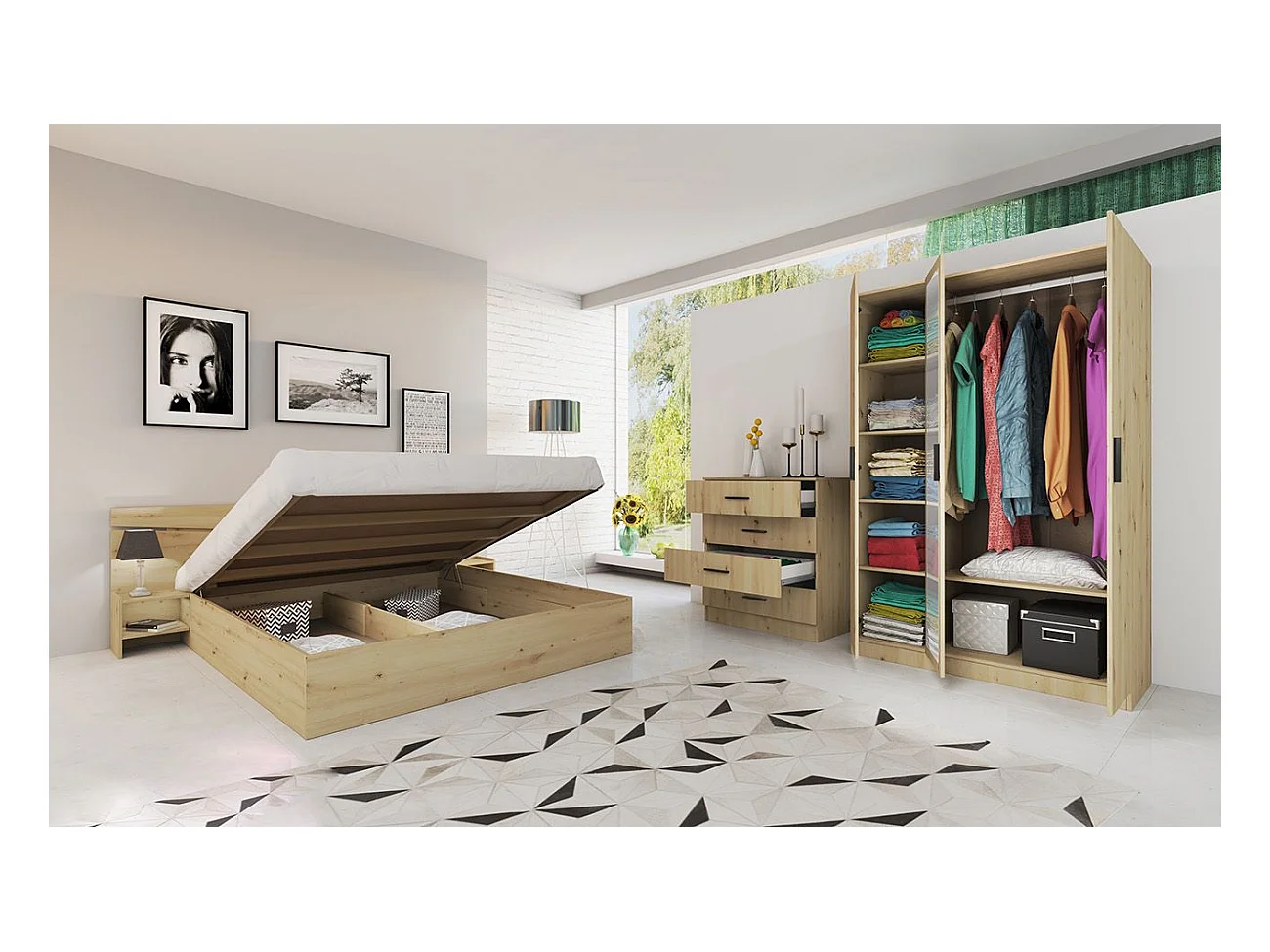 Camera da letto completa 160x200cm colore rovere CDLI40