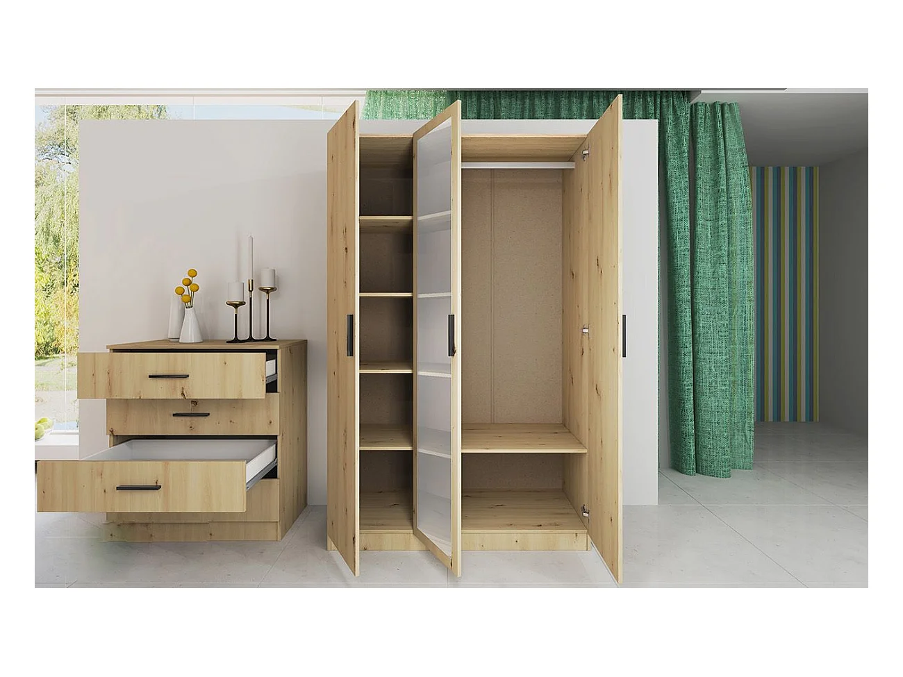 Camera da letto completa 160x200cm colore rovere CDLI40