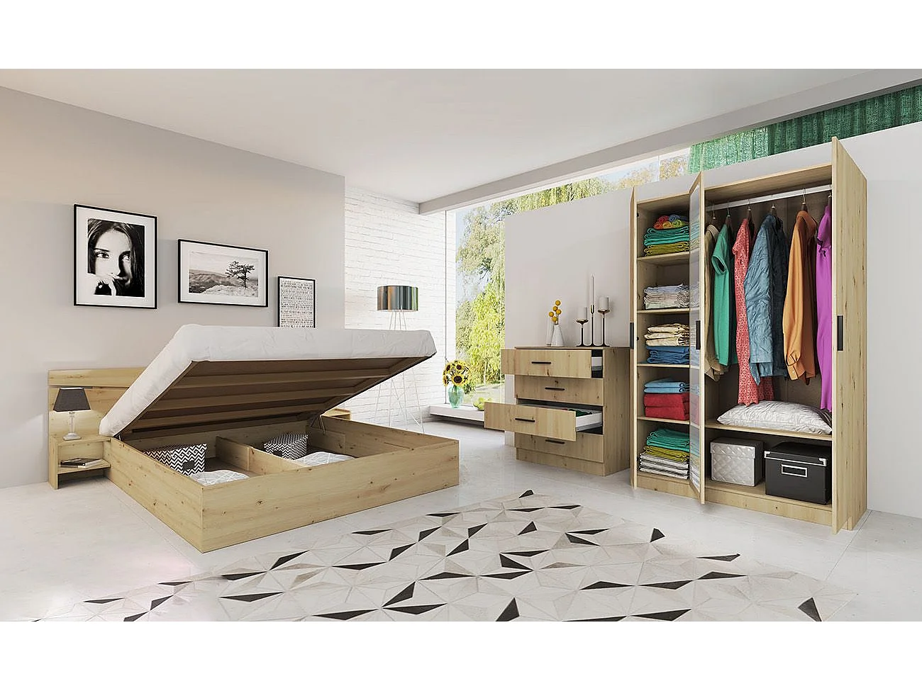 Camera da letto completa 160x200cm colore rovere CDLI40