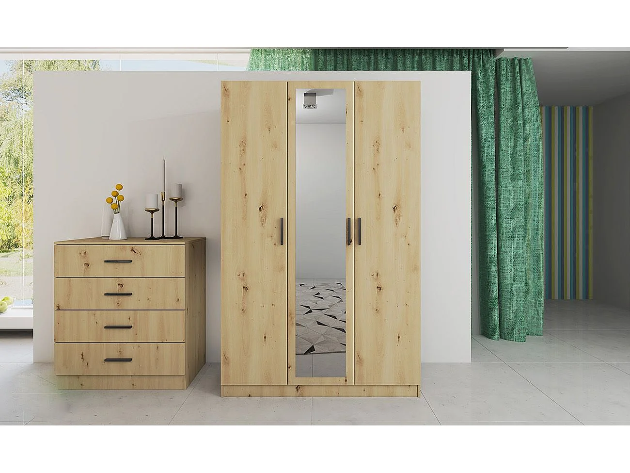 Camera da letto completa 160x200cm colore rovere CDLI40